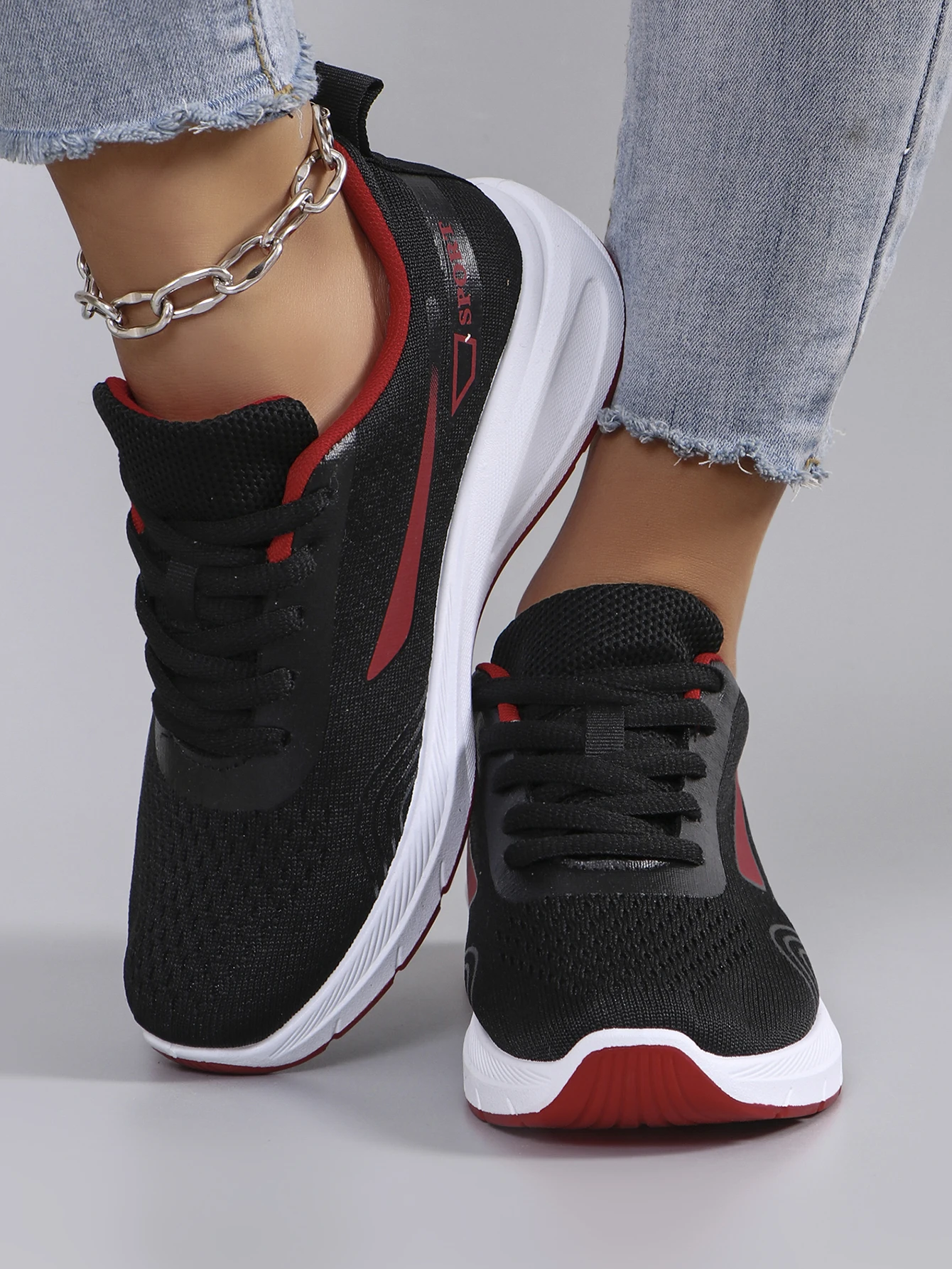 Spring new women's sports shoes, fashionable, breathable, lightweight, non-slip, wear-resistant, casual sports shoes, flat shoes