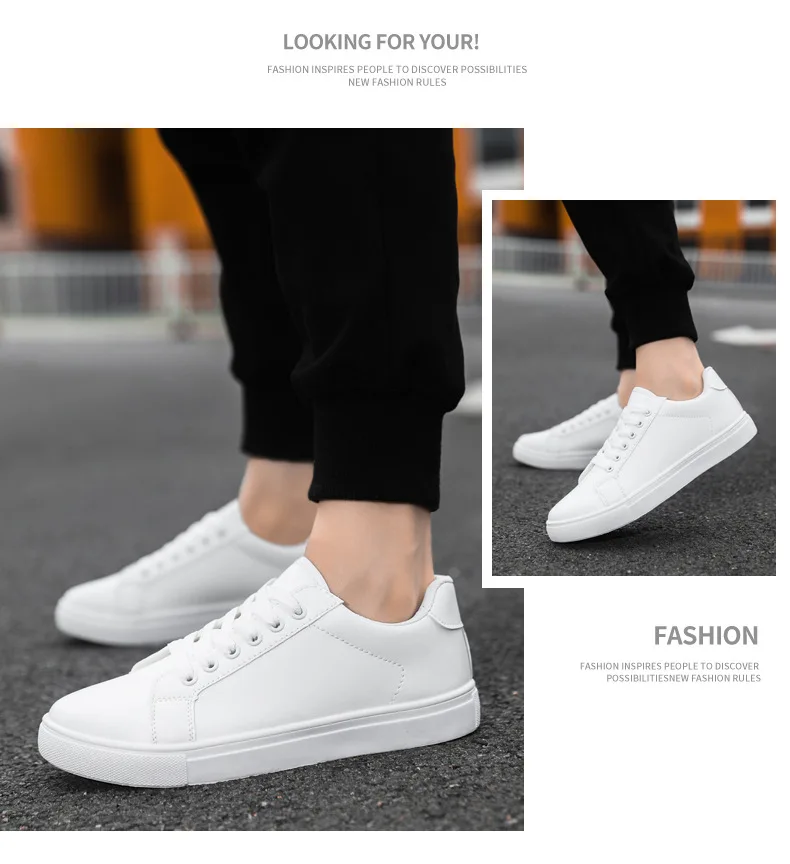 White Black Men Shoes Comfortable Casual Skateboard Shoes Men Solid Leisure Sneakers Lightweight Walking Shoes