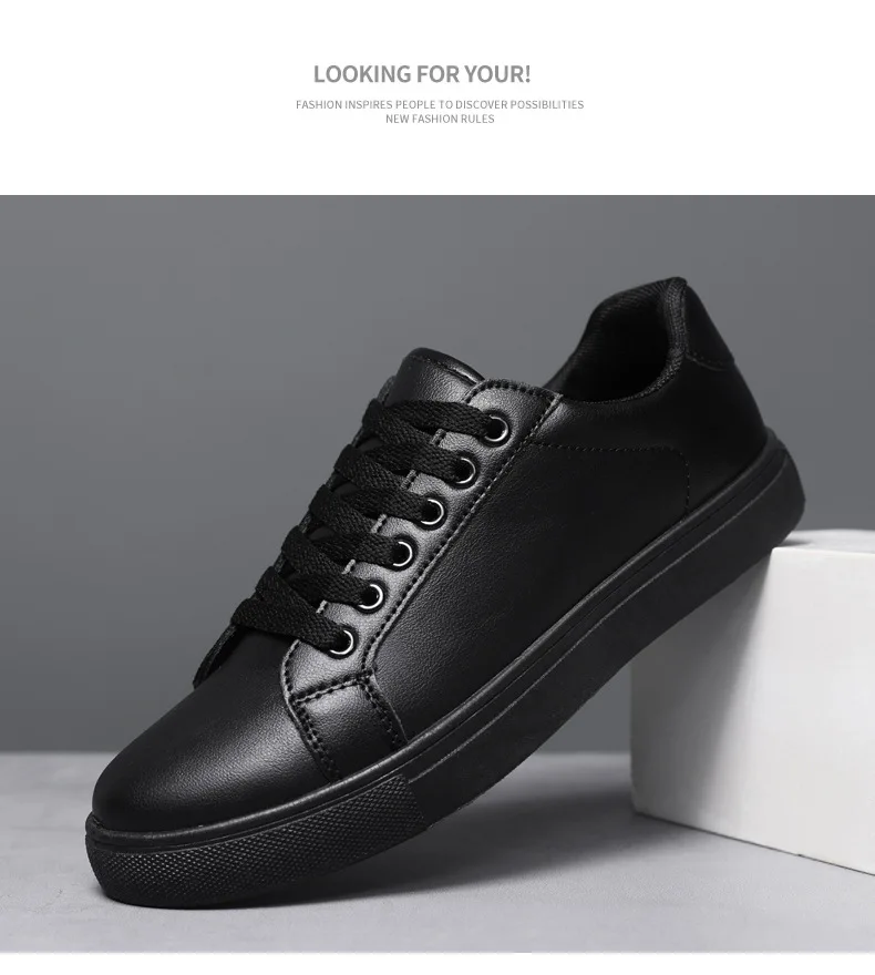White Black Men Shoes Comfortable Casual Skateboard Shoes Men Solid Leisure Sneakers Lightweight Walking Shoes
