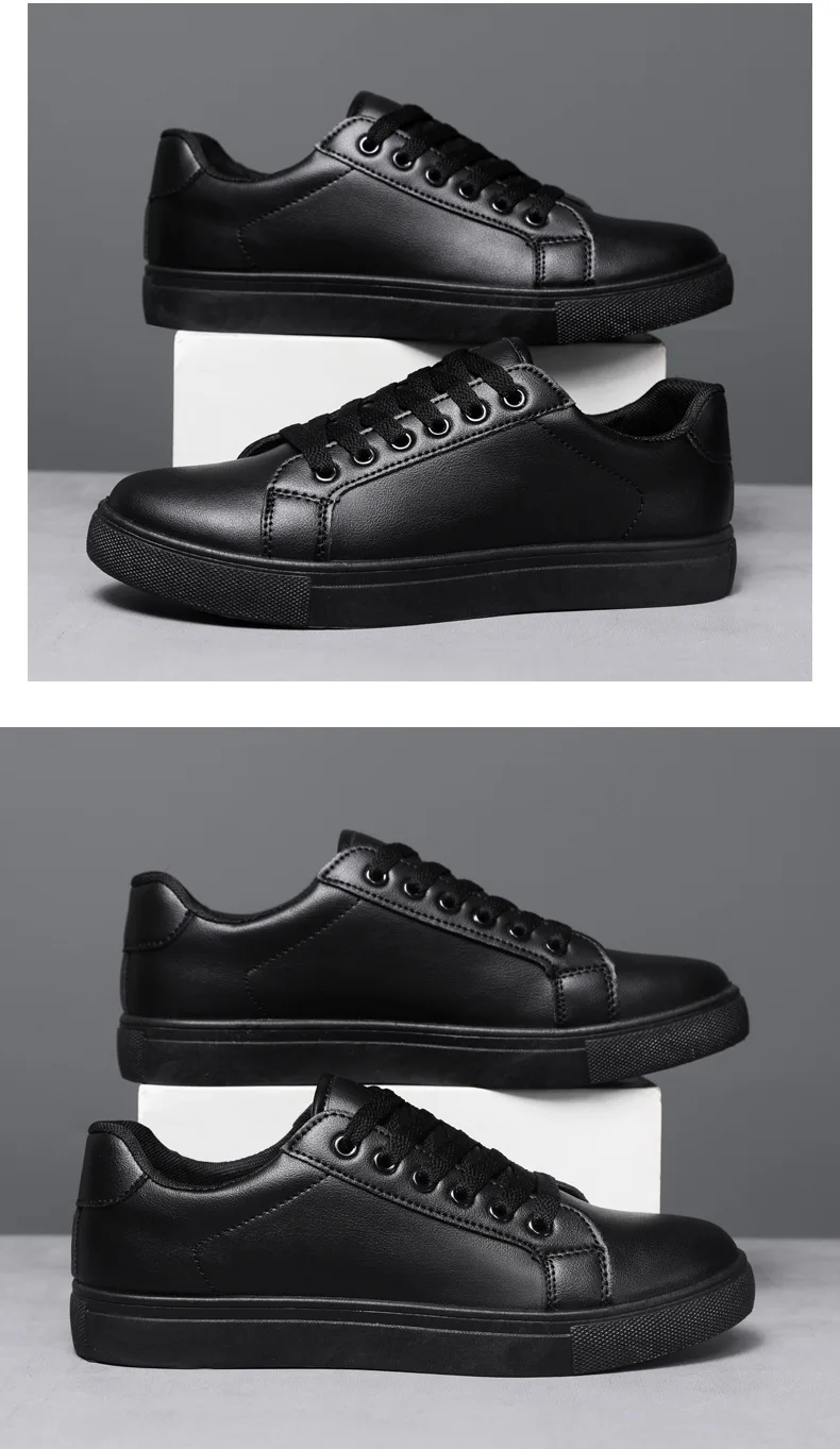 White Black Men Shoes Comfortable Casual Skateboard Shoes Men Solid Leisure Sneakers Lightweight Walking Shoes