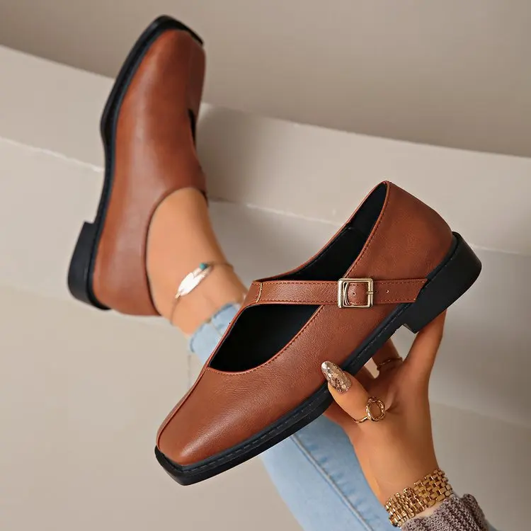 Women's Mary Janes New Comfortable Soft Soled Buckle Strap Female Footwear Elegant Single Shoes Ladies Casual Leather Shoes