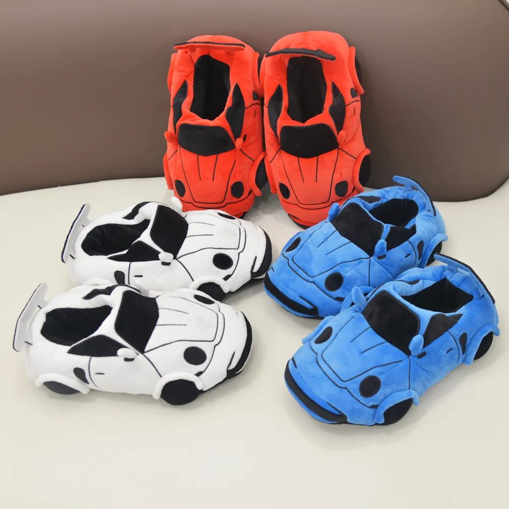 10 COLORS Vehicle Shape Plush Slippers Women Men Cartoon Car Warm Soft House Shoes Birthday Party Indoor Slipper
