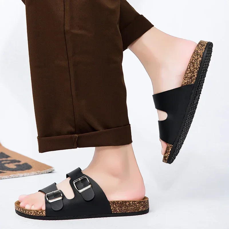 Fashion Classic Unisex Slippers For Men Comfortable Summer Cork Shoes For Men Outdoor Sandals Microfiber Plus Size 36-46