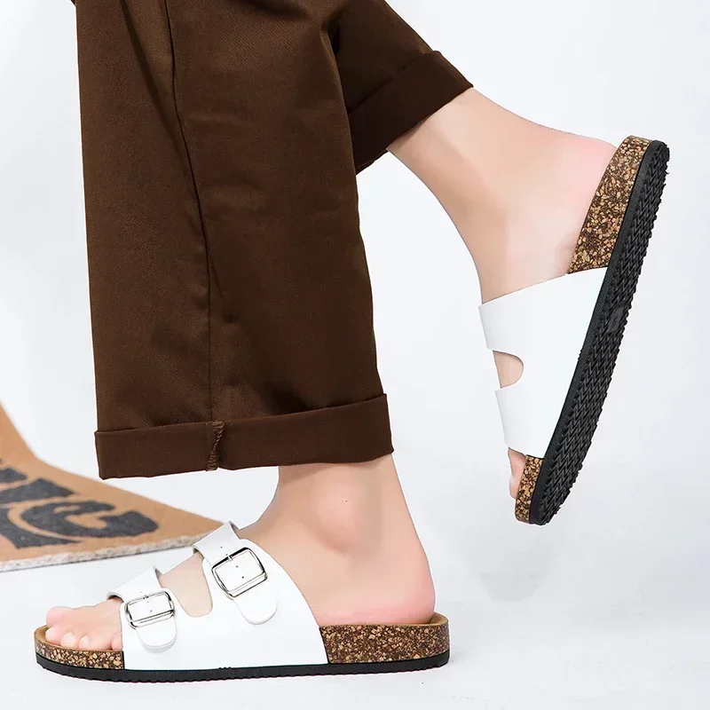 Fashion Classic Unisex Slippers For Men Comfortable Summer Cork Shoes For Men Outdoor Sandals Microfiber Plus Size 36-46