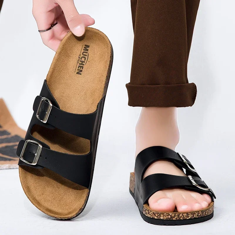 Fashion Classic Unisex Slippers For Men Comfortable Summer Cork Shoes For Men Outdoor Sandals Microfiber Plus Size 36-46