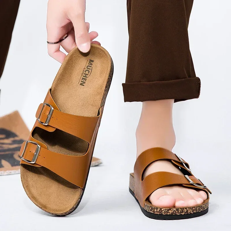 Fashion Classic Unisex Slippers For Men Comfortable Summer Cork Shoes For Men Outdoor Sandals Microfiber Plus Size 36-46