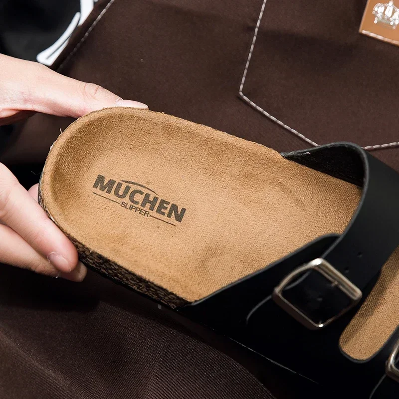 Fashion Classic Unisex Slippers For Men Comfortable Summer Cork Shoes For Men Outdoor Sandals Microfiber Plus Size 36-46