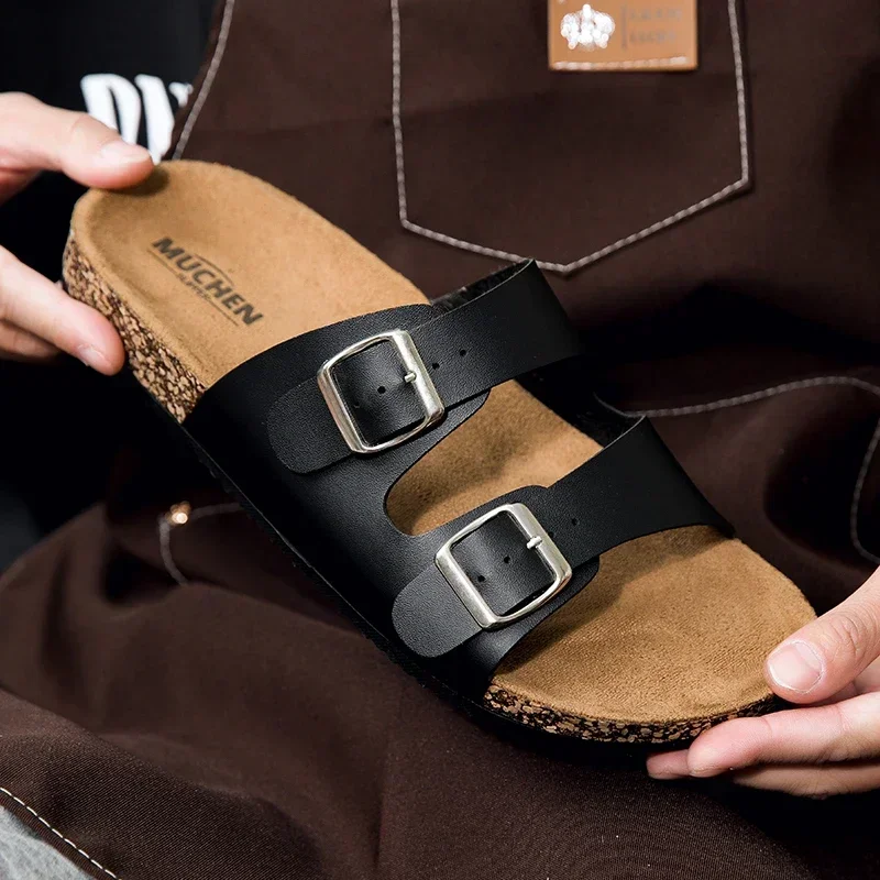 Fashion Classic Unisex Slippers For Men Comfortable Summer Cork Shoes For Men Outdoor Sandals Microfiber Plus Size 36-46