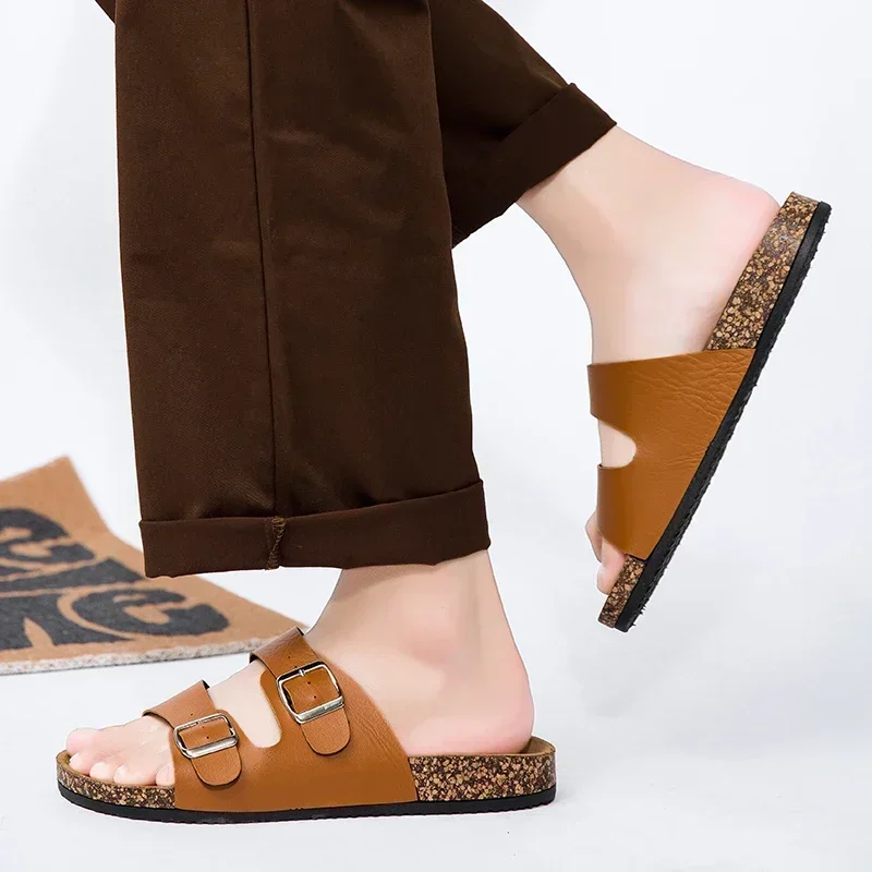 Fashion Classic Unisex Slippers For Men Comfortable Summer Cork Shoes For Men Outdoor Sandals Microfiber Plus Size 36-46