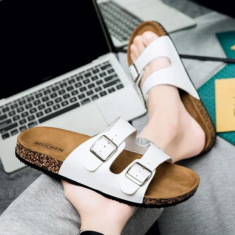 Fashion Classic Unisex Slippers For Men Comfortable Summer Cork Shoes For Men Outdoor Sandals Microfiber Plus Size 36-46