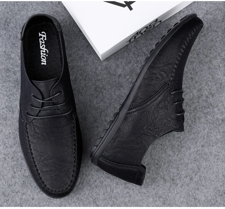 Men's leather shoes soft soles four seasons plus size casual leather shoes fashion trendy youth party Versatile driving shoes