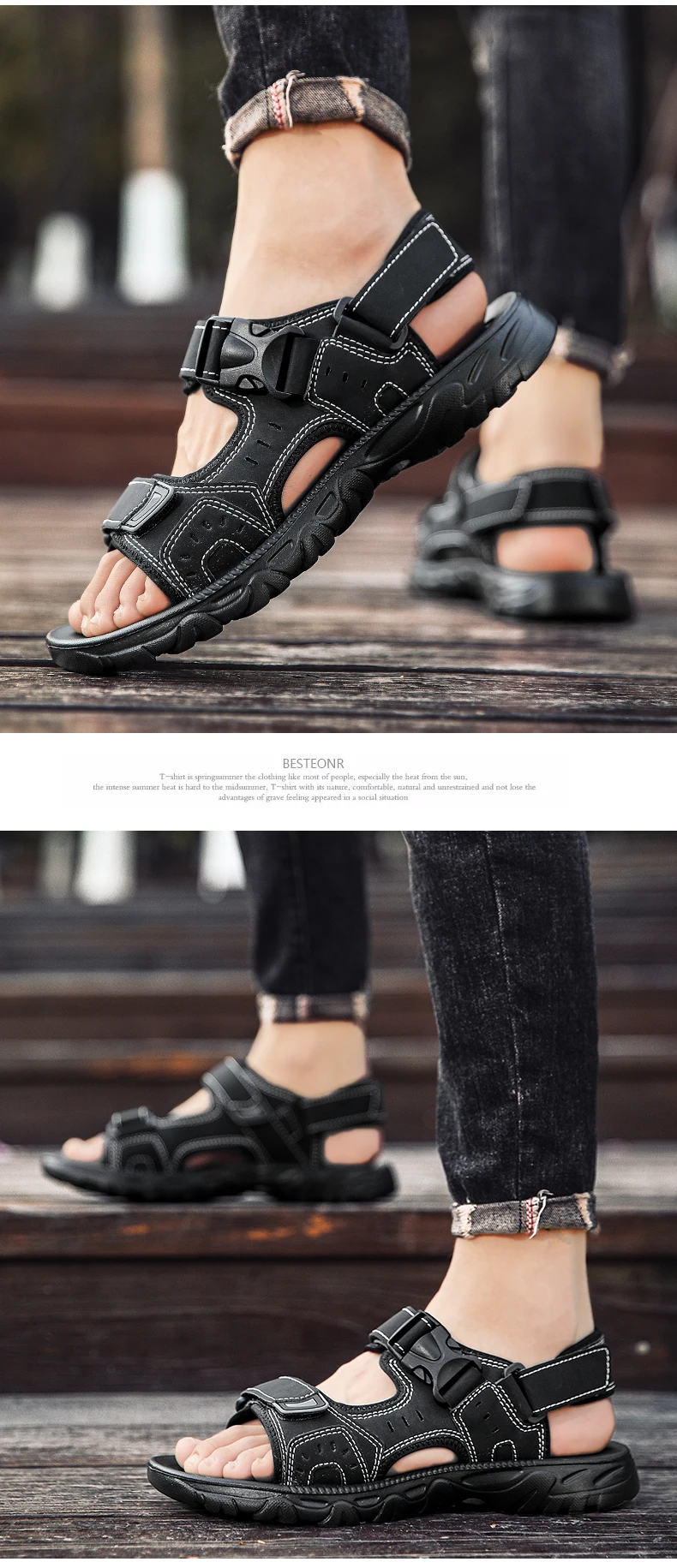Summer Men Sandals PU Leather Lightweight Open Toe Flat Mens Casual Shoes Outdoor Walking Sandals for Men Beach Shoes Size 39-46