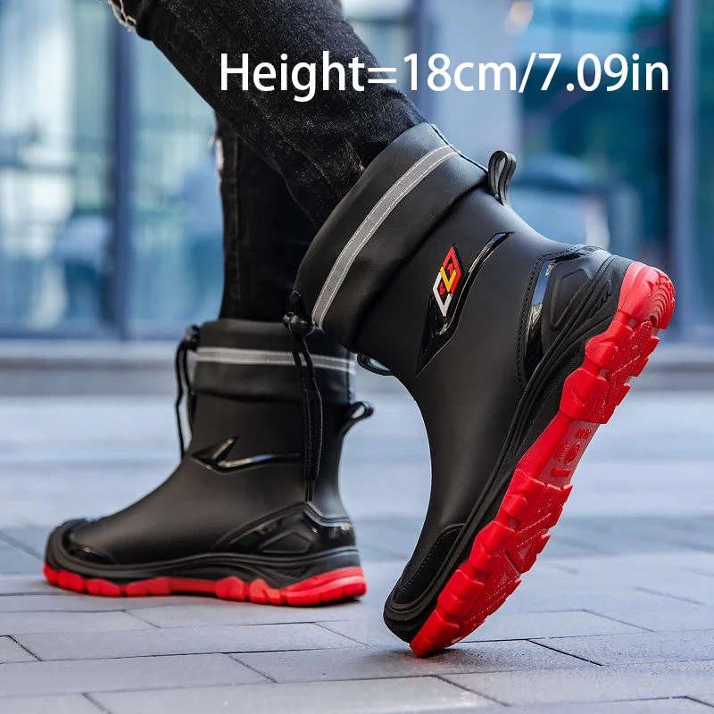 Outdoor Work British Style Anti Slip Waterproof Drawstring Drum Mouth Four Season Universal Men's Rain Boots