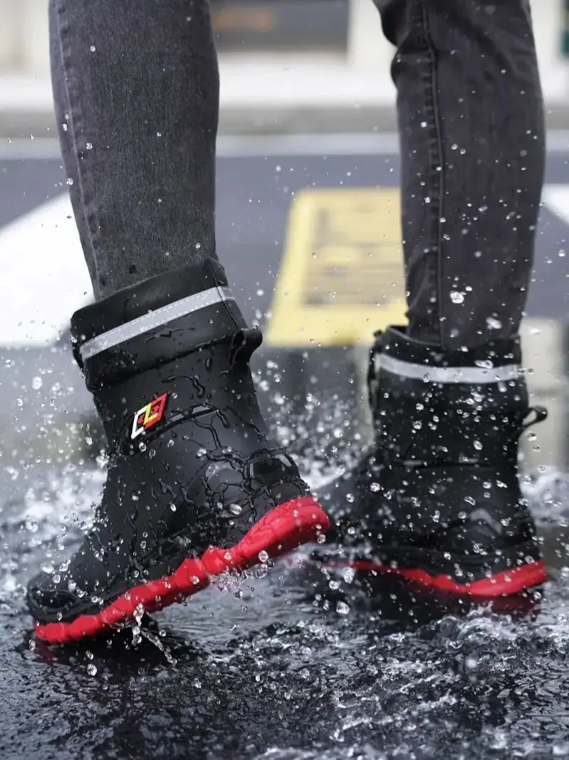 Outdoor Work British Style Anti Slip Waterproof Drawstring Drum Mouth Four Season Universal Men's Rain Boots