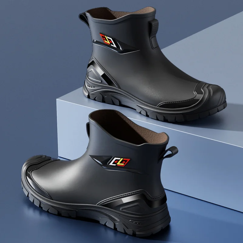 Men's Simple Style Non-Slip Waterproof Flat-Soled Rubber Boots for Outdoor Work Commute Fishing Kitchen High-Quality Rain Boots