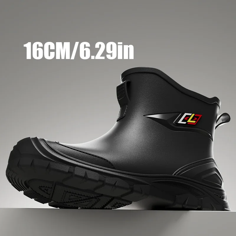 Men's Simple Style Non-Slip Waterproof Flat-Soled Rubber Boots for Outdoor Work Commute Fishing Kitchen High-Quality Rain Boots