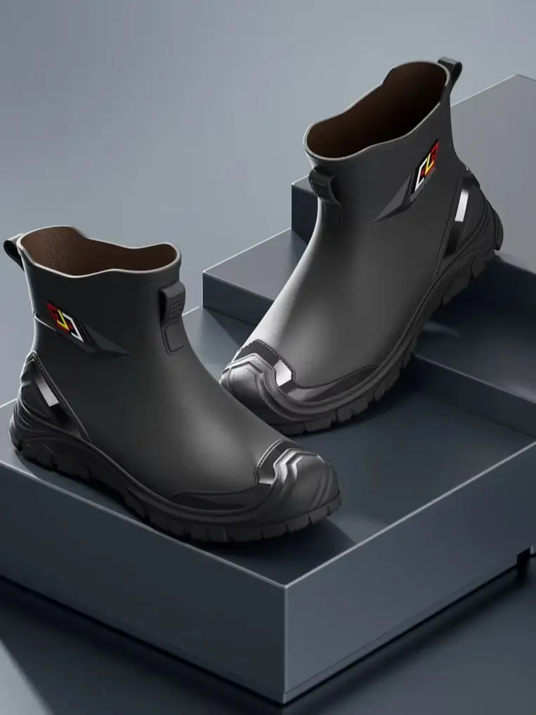 Men's Simple Style Non-Slip Waterproof Flat-Soled Rubber Boots for Outdoor Work Commute Fishing Kitchen High-Quality Rain Boots