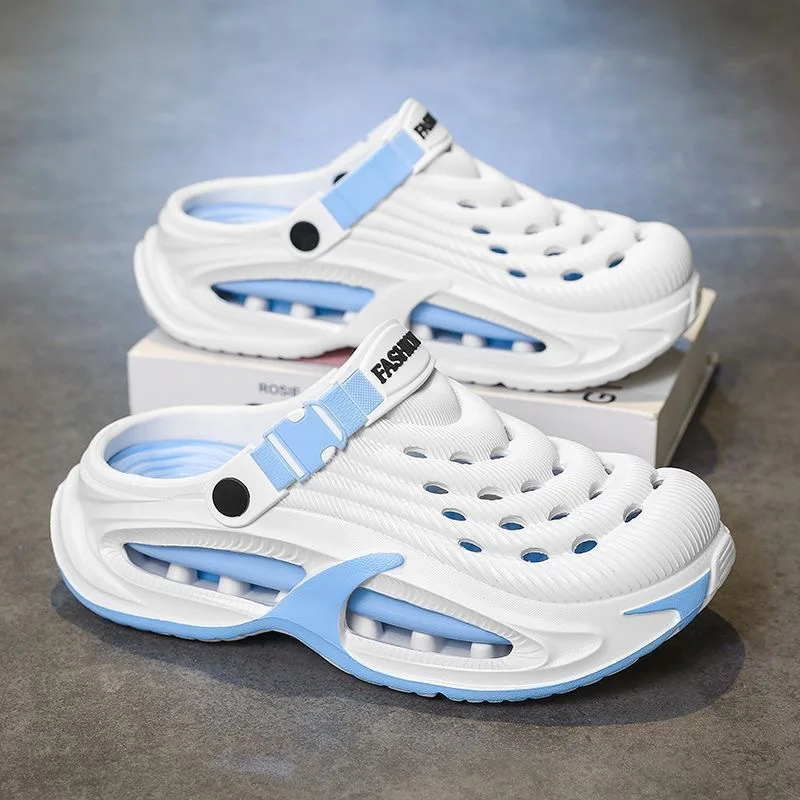 Men's thick-soled cool slippers men's summer wear one-word drag breathable beach shoes outdoor hole shoes bag head drag