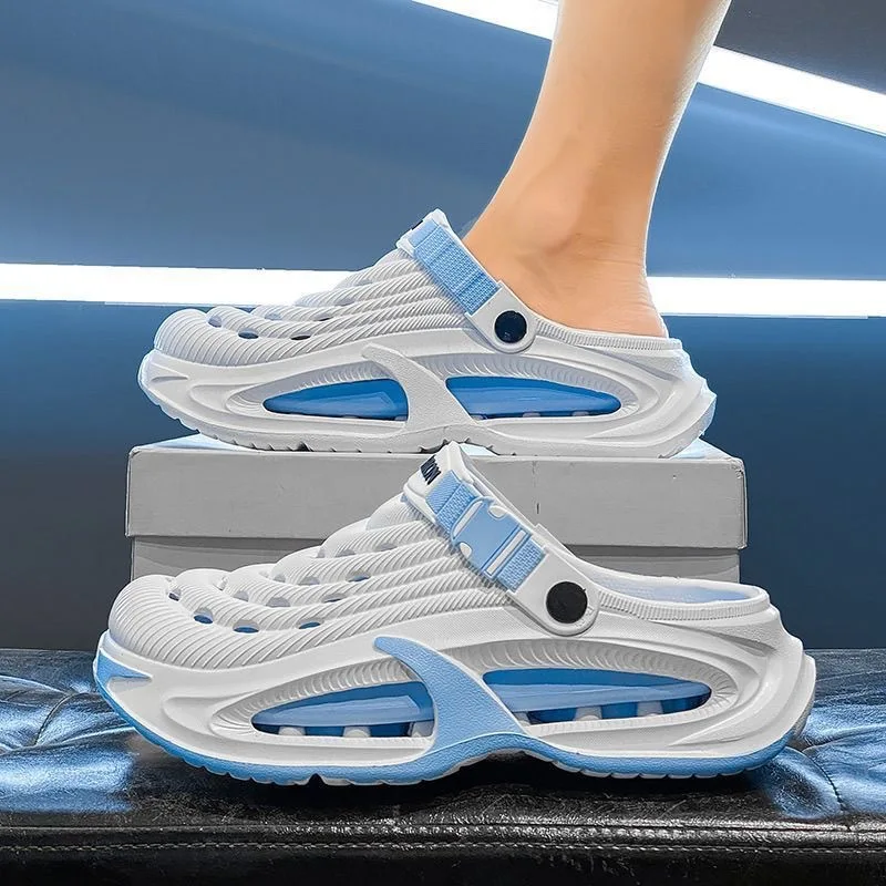 Men's thick-soled cool slippers men's summer wear one-word drag breathable beach shoes outdoor hole shoes bag head drag
