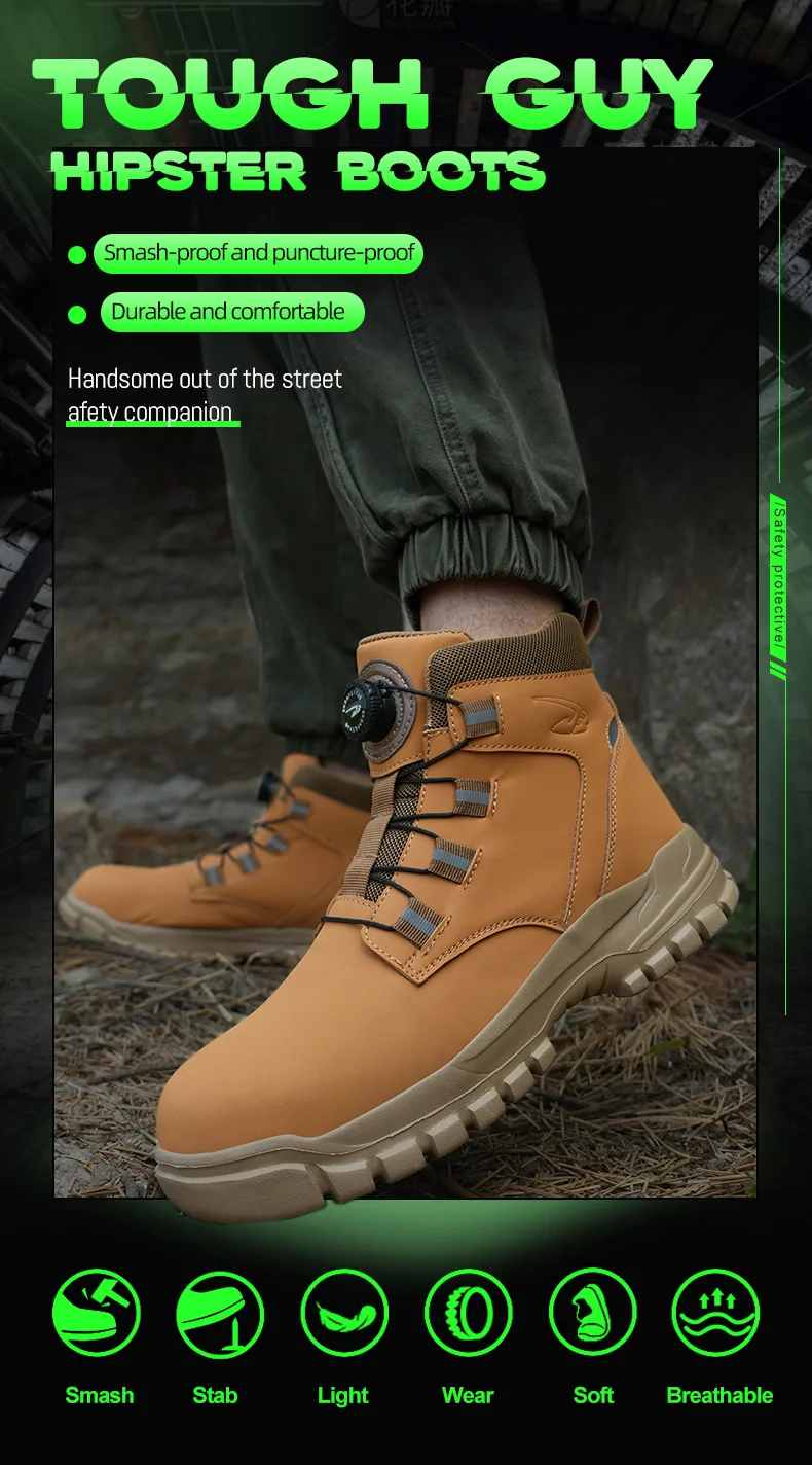 Rotating Button Work Shoes for Men Anti Puncture Protective Boots Sneakers Waterproof Work Safety Shoes Non Slip Steel Toe Shoes