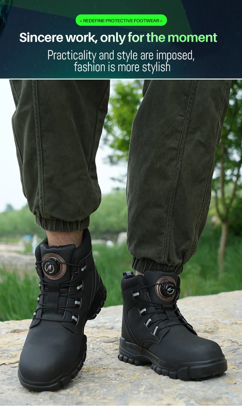 Rotating Button Work Shoes for Men Anti Puncture Protective Boots Sneakers Waterproof Work Safety Shoes Non Slip Steel Toe Shoes