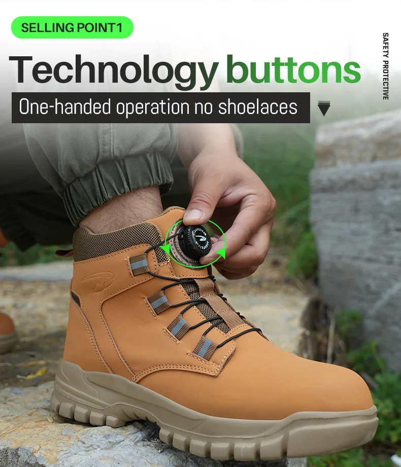 Rotating Button Work Shoes for Men Anti Puncture Protective Boots Sneakers Waterproof Work Safety Shoes Non Slip Steel Toe Shoes