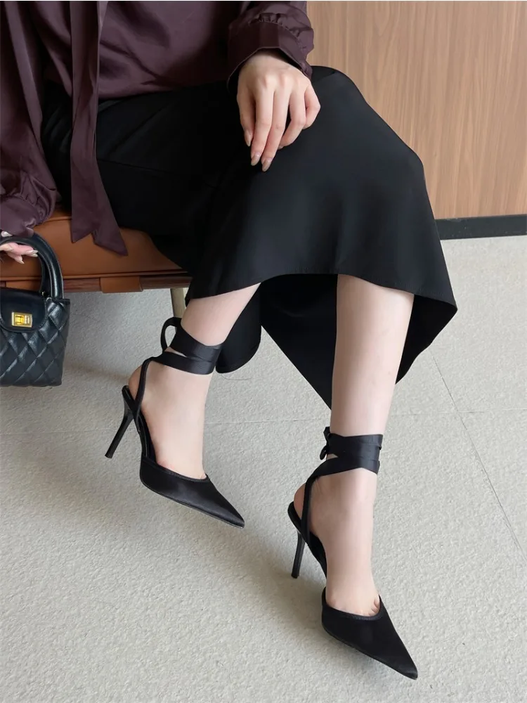 Eilyken Spring Design Sexy Ankle Strap Pumps Woman Sandals Pointed Toe Stiletto Heels Mesh Ladies Shoes Zapatillas De Mujer