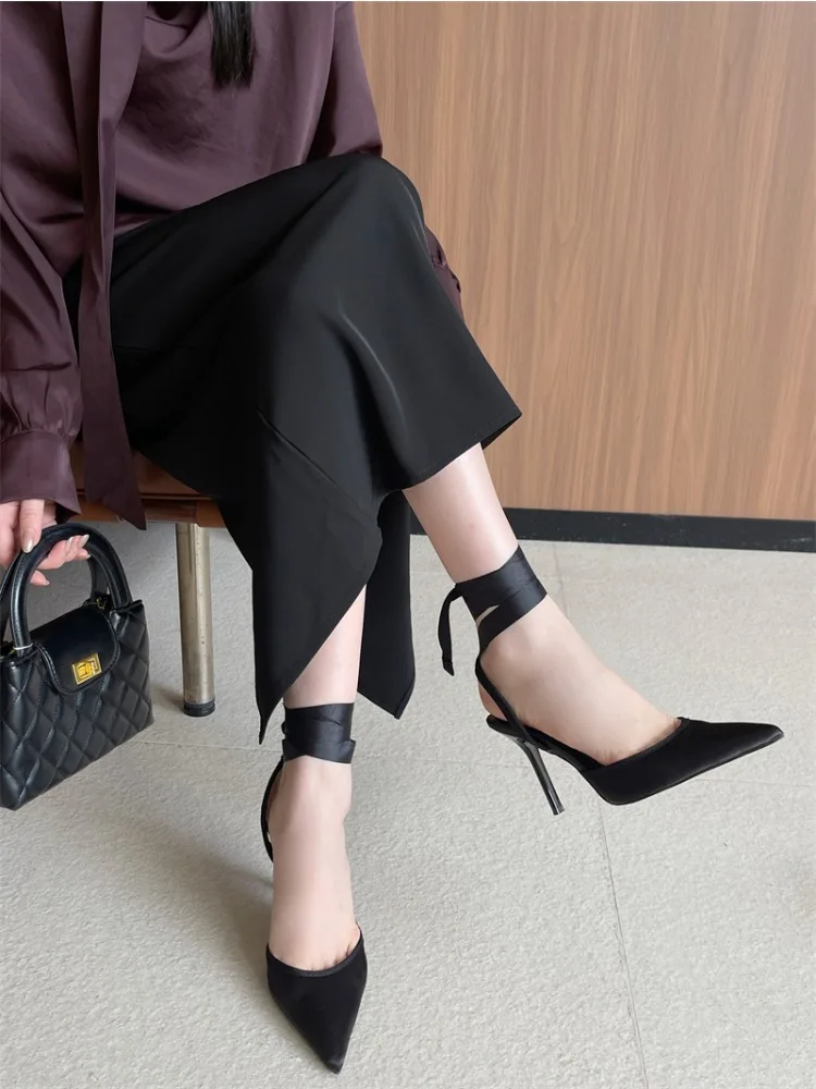 Eilyken Spring Design Sexy Ankle Strap Pumps Woman Sandals Pointed Toe Stiletto Heels Mesh Ladies Shoes Zapatillas De Mujer