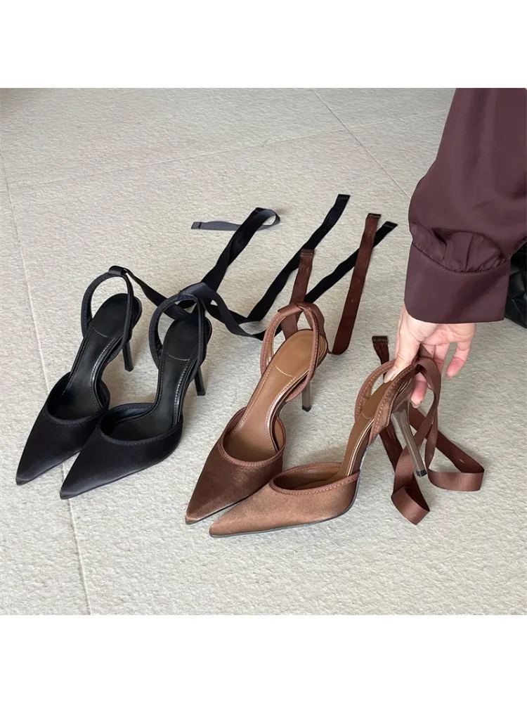 Eilyken Spring Design Sexy Ankle Strap Pumps Woman Sandals Pointed Toe Stiletto Heels Mesh Ladies Shoes Zapatillas De Mujer