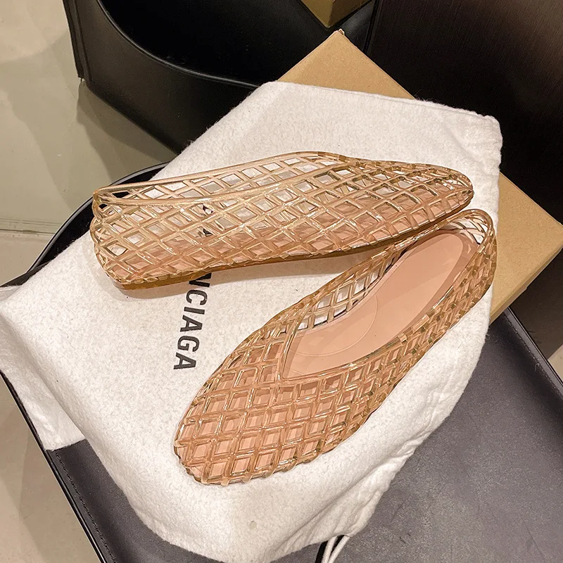 New V-mouth Crystal Jelly Shoes Fashionable, Versatile, Comfortable, Flat Bottom Single Shoes, Casual Sandals for Women