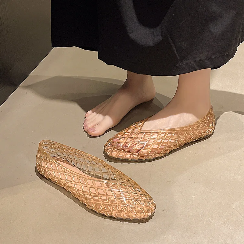 New V-mouth Crystal Jelly Shoes Fashionable, Versatile, Comfortable, Flat Bottom Single Shoes, Casual Sandals for Women