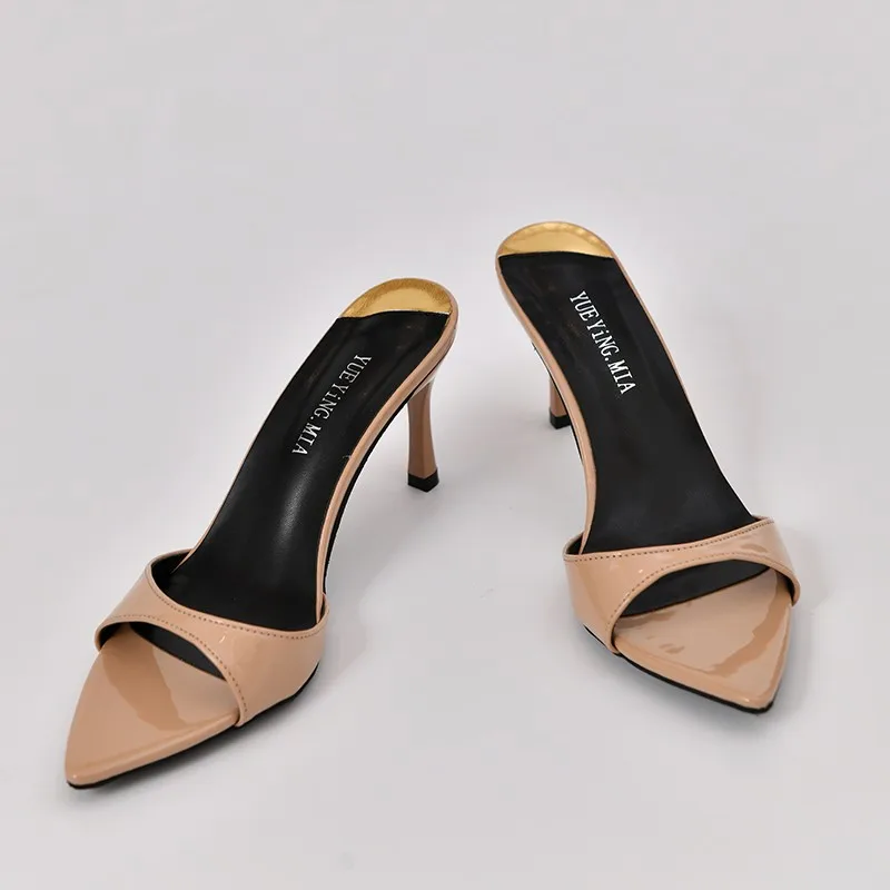 2025 Summer New Large Size Pointed Thin High Heels Slippers Women Wear A Word Fashion Sandals