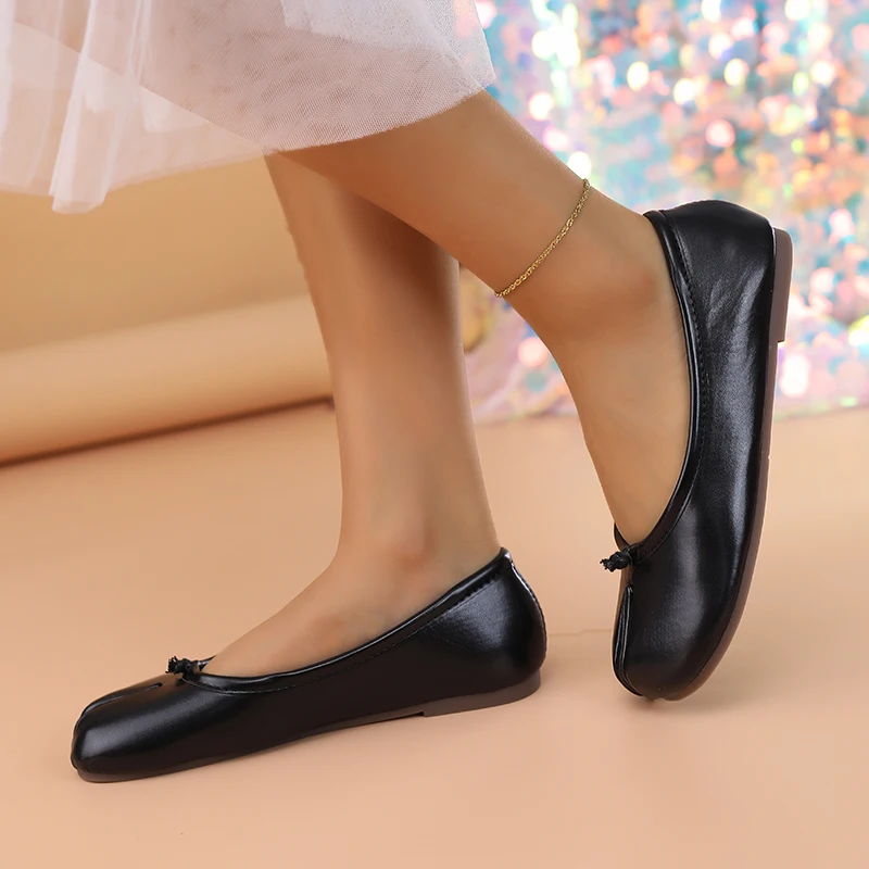 Spring Women's Split Toe Ballet Flats Soft PU Slip On Loafers Comfortable Casual Walking Shallow Mouth Daily Shoes for Ladies