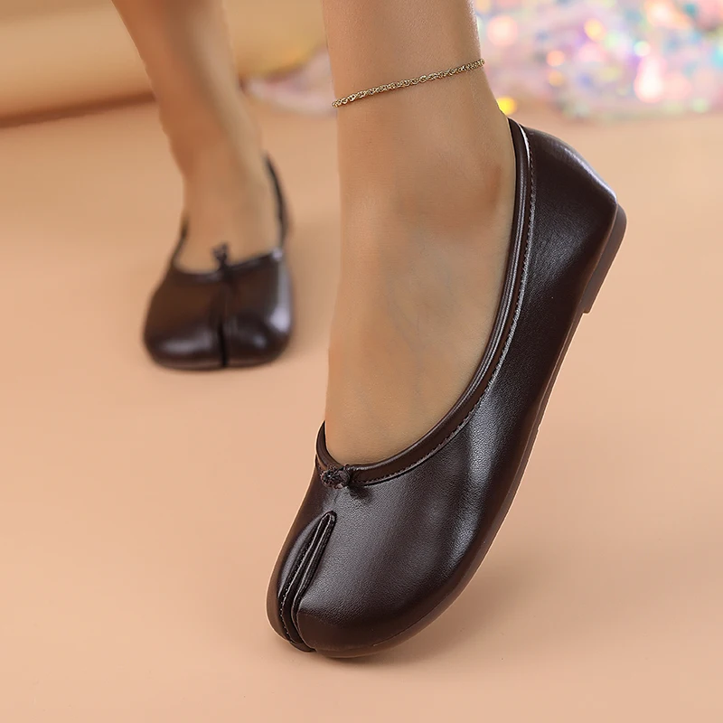 Spring Women's Split Toe Ballet Flats Soft PU Slip On Loafers Comfortable Casual Walking Shallow Mouth Daily Shoes for Ladies