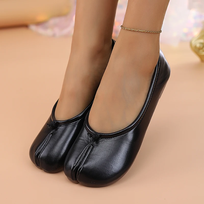 Spring Women's Split Toe Ballet Flats Soft PU Slip On Loafers Comfortable Casual Walking Shallow Mouth Daily Shoes for Ladies