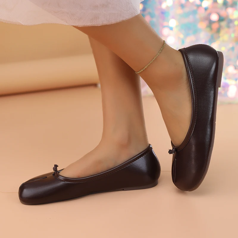 Spring Women's Split Toe Ballet Flats Soft PU Slip On Loafers Comfortable Casual Walking Shallow Mouth Daily Shoes for Ladies