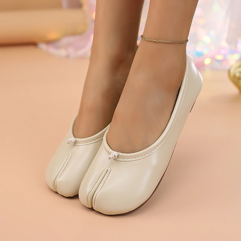 Spring Women's Split Toe Ballet Flats Soft PU Slip On Loafers Comfortable Casual Walking Shallow Mouth Daily Shoes for Ladies