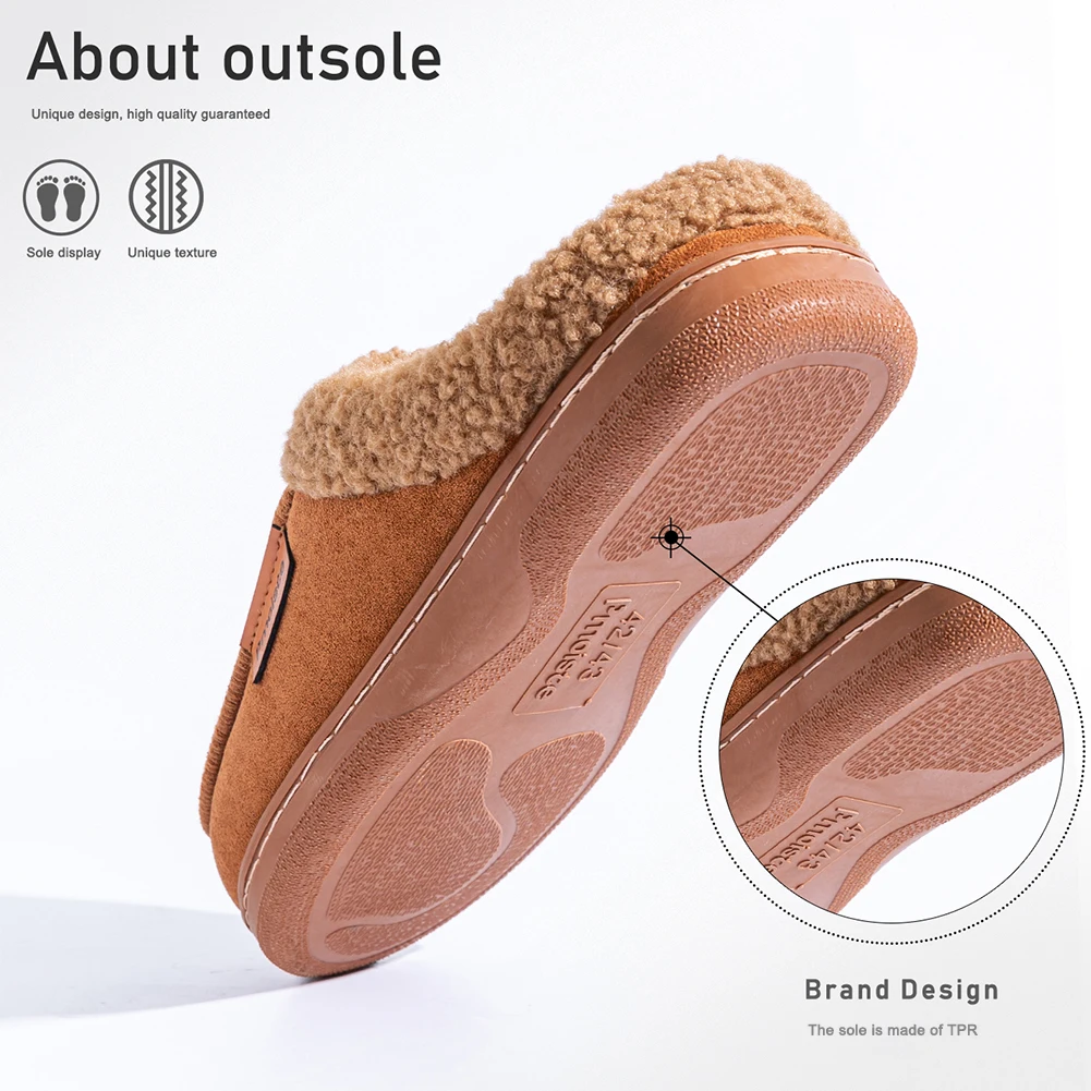 Winter Warm Men's Slippers TPR Sole Memory Foam Pad Antiskid Soft Comfortable Flat Bottom Men's Indoor Shoes