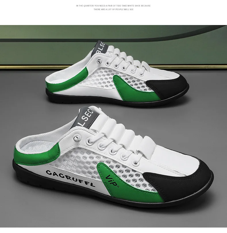 2026 Summer New Style Closed-Toe Half-Slip Men's Shoes with Breathable Mesh Slip-On Design, Fashionable and Breathable Loafers