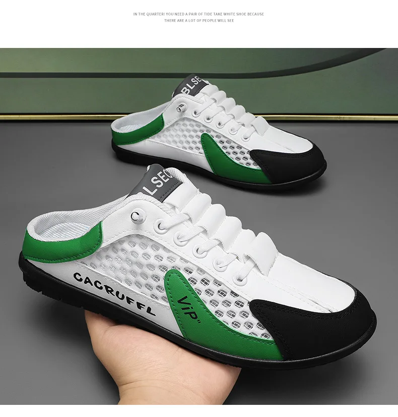 2026 Summer New Style Closed-Toe Half-Slip Men's Shoes with Breathable Mesh Slip-On Design, Fashionable and Breathable Loafers