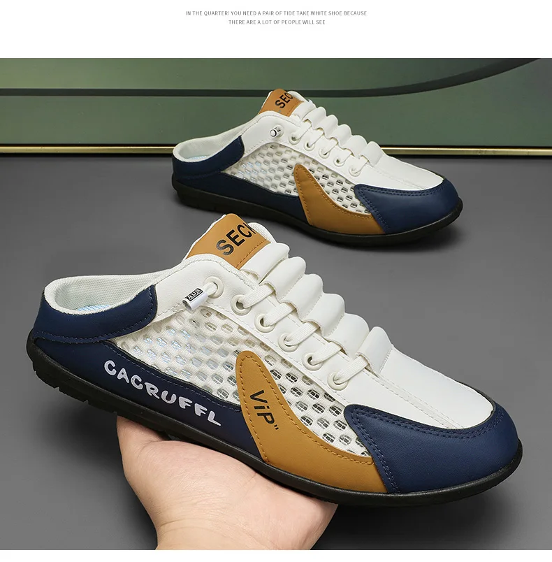 2026 Summer New Style Closed-Toe Half-Slip Men's Shoes with Breathable Mesh Slip-On Design, Fashionable and Breathable Loafers