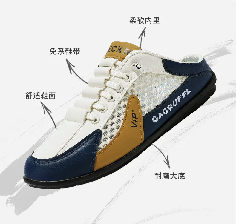 2026 Summer New Style Closed-Toe Half-Slip Men's Shoes with Breathable Mesh Slip-On Design, Fashionable and Breathable Loafers