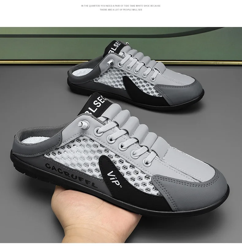 2026 Summer New Style Closed-Toe Half-Slip Men's Shoes with Breathable Mesh Slip-On Design, Fashionable and Breathable Loafers