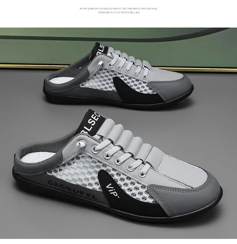2026 Summer New Style Closed-Toe Half-Slip Men's Shoes with Breathable Mesh Slip-On Design, Fashionable and Breathable Loafers