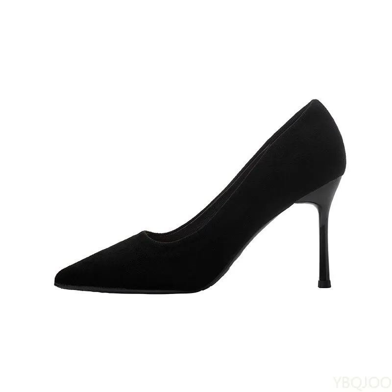 New Fashion women's shoes Sexy black high heels Sharp pointed suede pumps Elegant Shallow Mouth Etiquette Shoes Mujer Zapatos