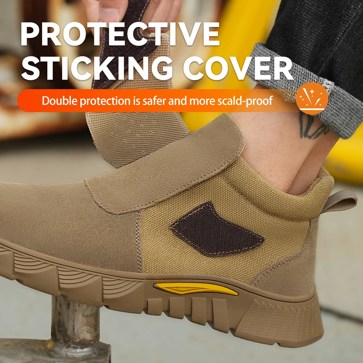 Brown Welding Work Boots for Men Women Slip on Steel Toe Safety Shoes Comfortable Work Boots Puncture Proof Construction Shoes