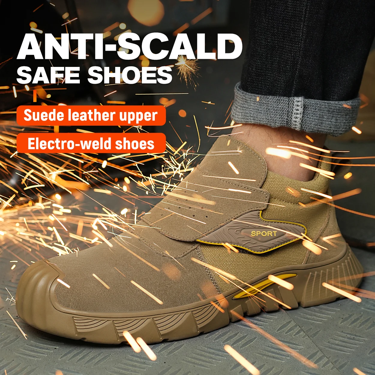 Brown Welding Work Boots for Men Women Slip on Steel Toe Safety Shoes Comfortable Work Boots Puncture Proof Construction Shoes