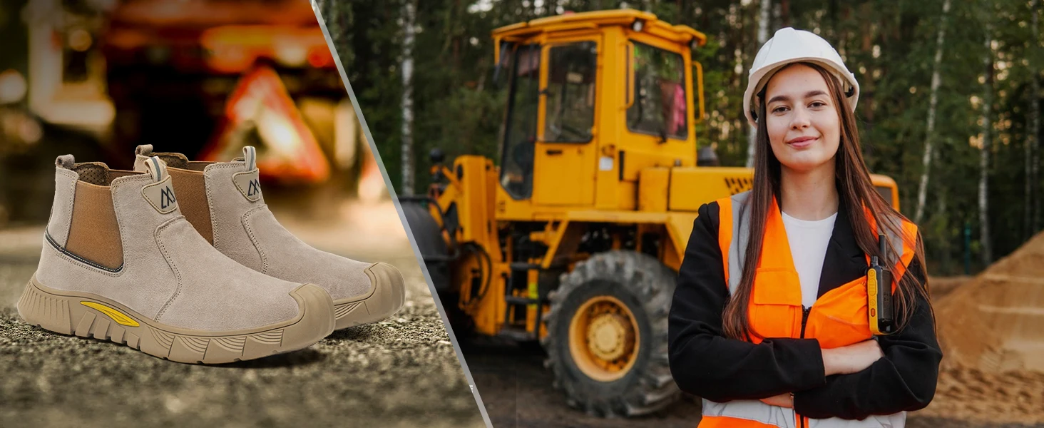 Brown Welding Work Boots for Men Women Slip on Steel Toe Safety Shoes Comfortable Work Boots Puncture Proof Construction Shoes