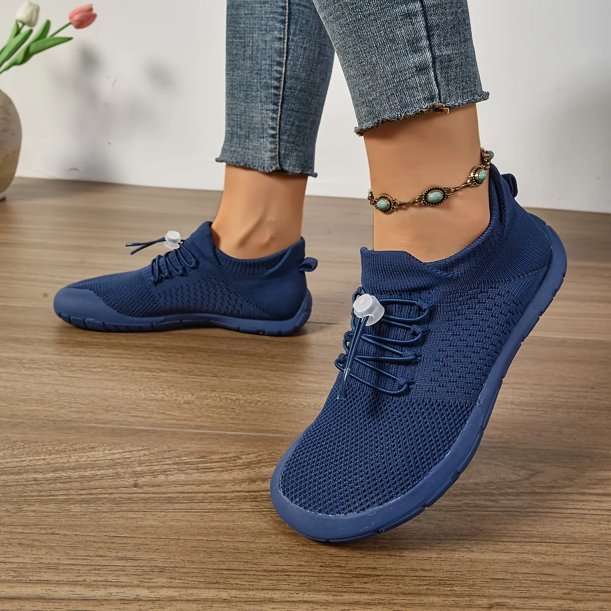 Casual Women's Wide Fit Sneakers Flats Minimalist Breathable Wide Width Sneakers Mesh Barefoot Walking Shoes