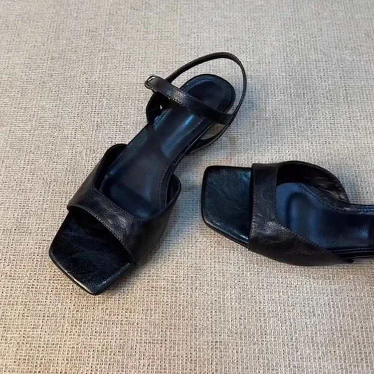2026 Summer Women's Low Heel Sandals - Fashion Leather Material Suitable for Office Wear and Casual Outdoor Shoes Sizes 35 - 42
